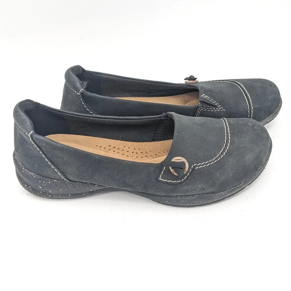 Clarks Roseville Sky Loafer Womens 8 Black Leather Slip On Casual Comfort Shoes